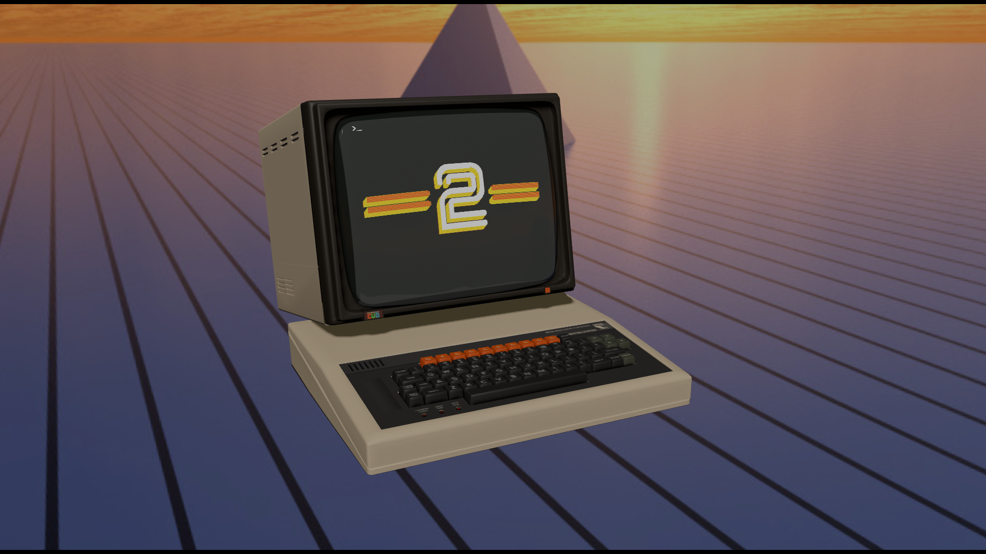 A fully-working CGI 3D Model and emulator of the BBC Microcomputer (VirtualBeeb). It is running a BBC Basic program that draws the 1979 BBC2 logo.